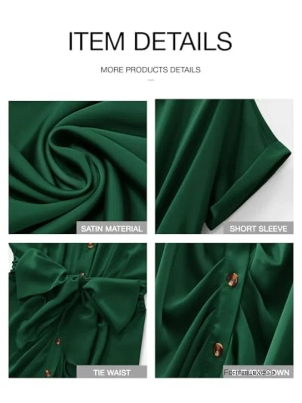 Satin Maxi Dress Short Sleeve Button Down Tie Waist Business Casual